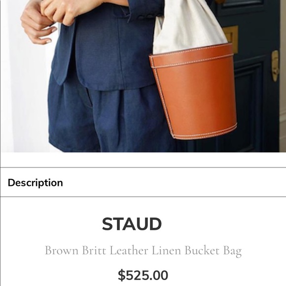 Staud Britt Linen & Leather Brown Bucket Bag - Picture 15 of 15